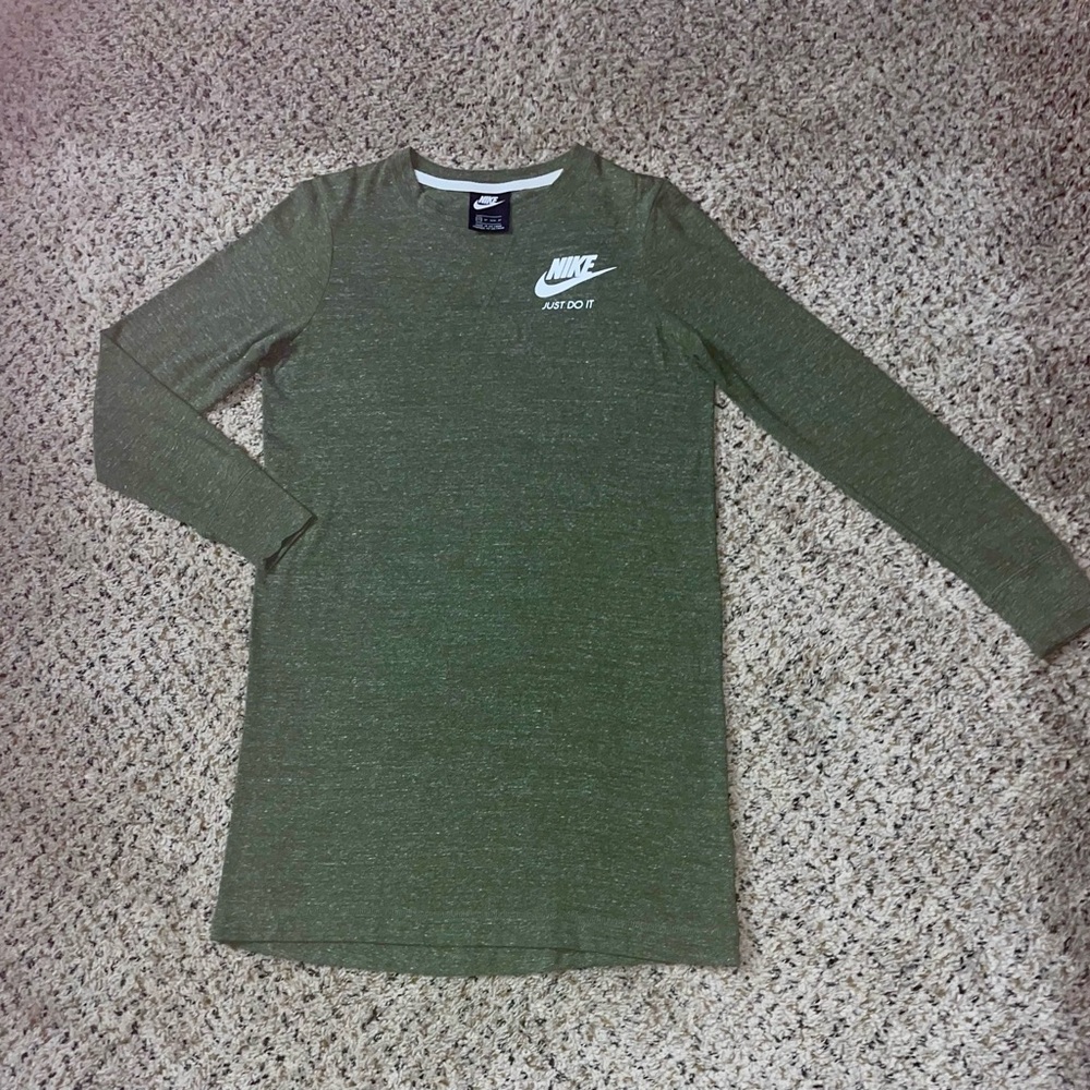 Nike Green Long Sleeve Tee Dress with Iconic Swoosh
